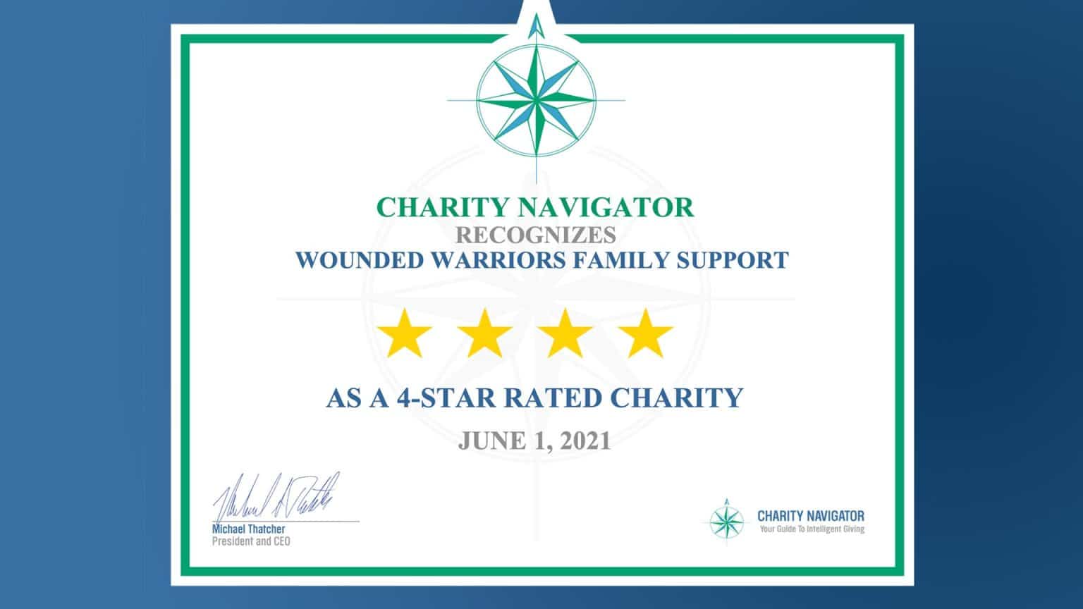 Charity Navigator Awards Wounded Warriors Family Support their top 4