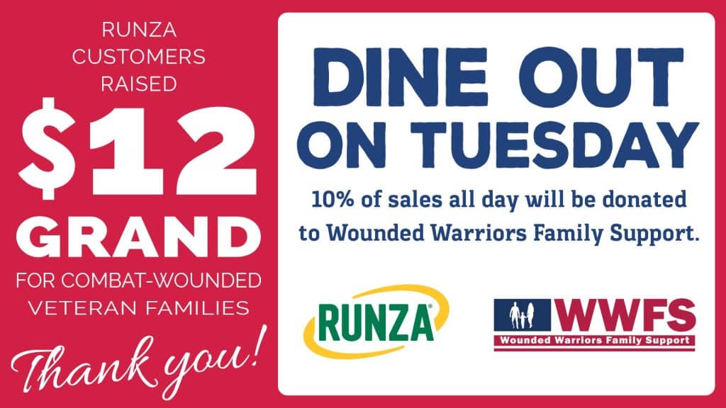 Runza donates over $12,000 to Wounded Warriors Family Support