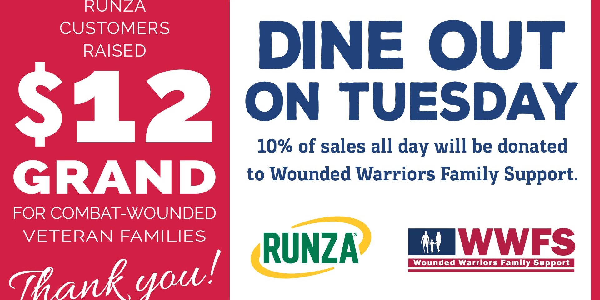 Runza donates over $12,000 to Wounded Warriors Family Support