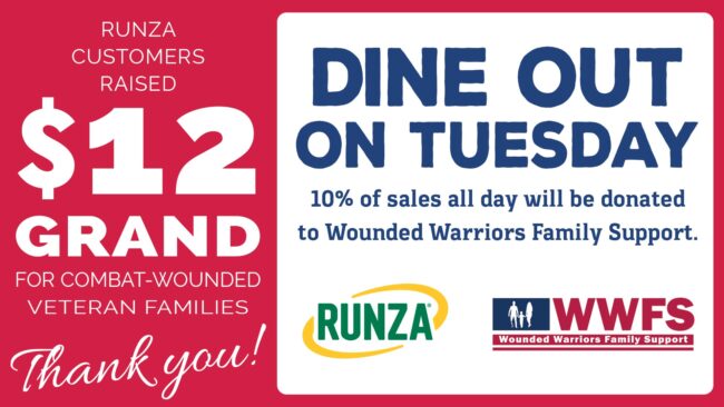 Runza-Dine-Out Runza donates over $12,000 to Wounded Warriors Family Support