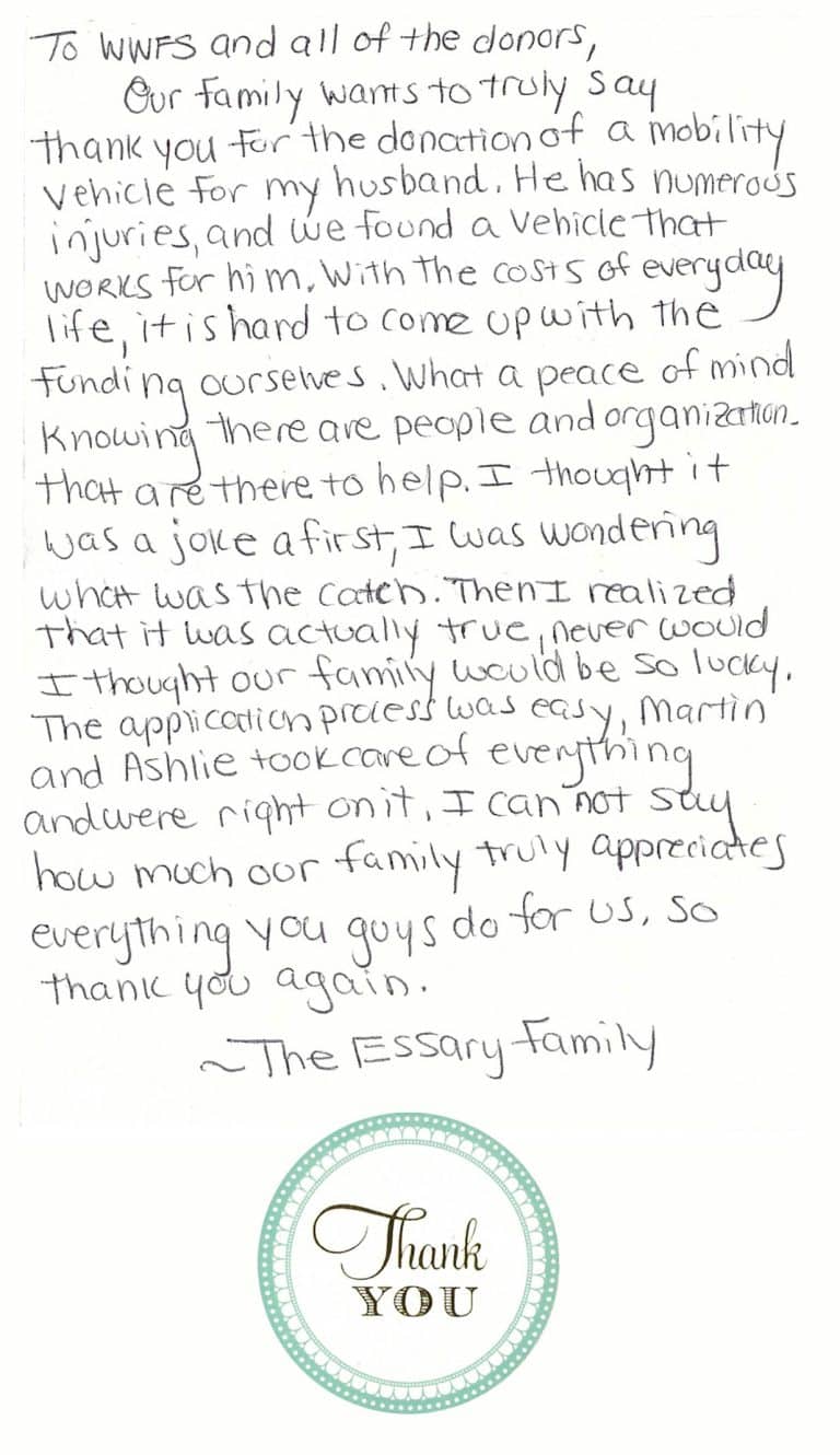 WWFS Essary Family Thank You Note