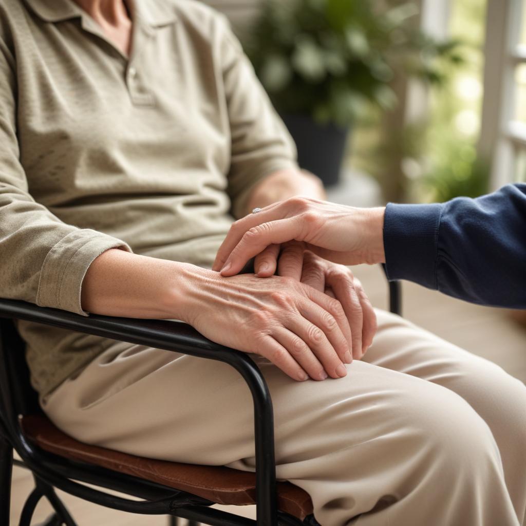 Caregiver holding the hand of a wounded veteran