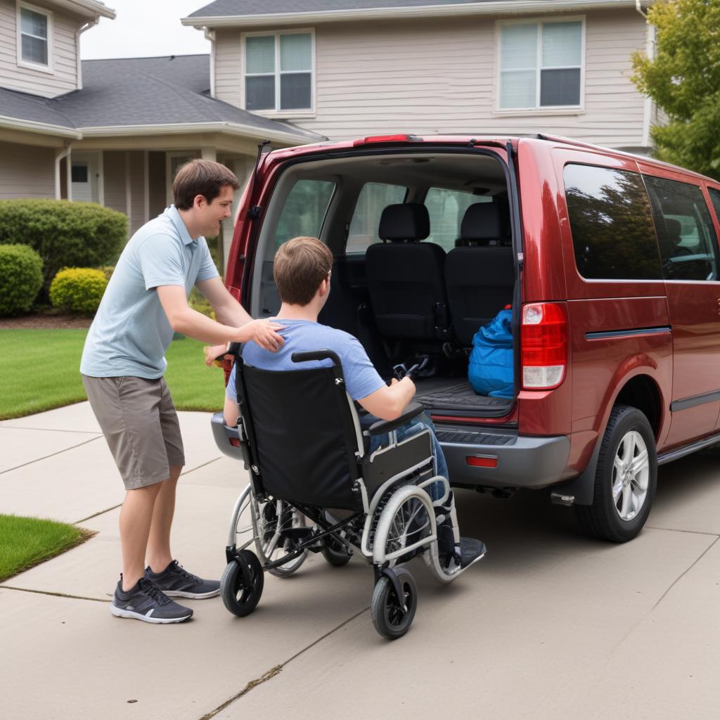 Veteran being helped into an adapted van